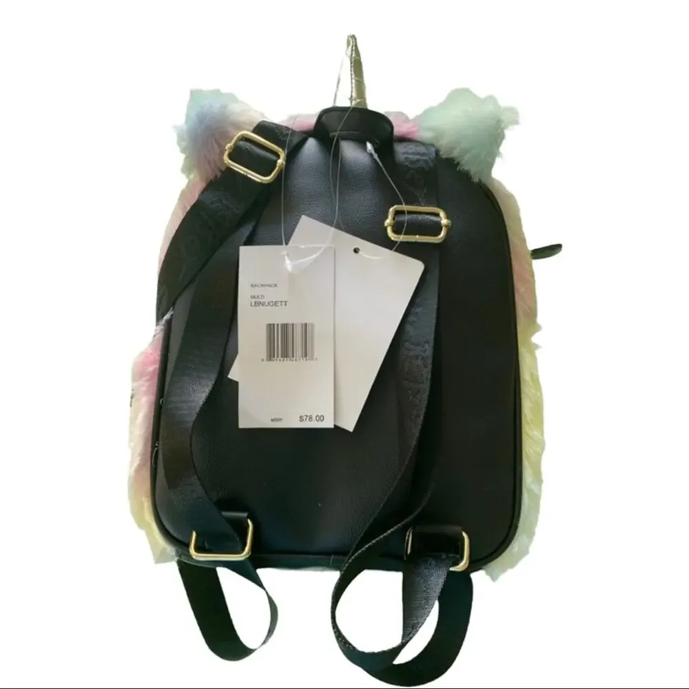 Betsey Johnson Unicorn Rainbow Fuzzy Backpack NEW